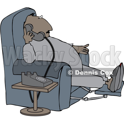Clipart of a Cartoon Chubby Black Man in Pajamas, Sitting in a Chair and Talking on the Phone - Royalty Free Vector Illustration © djart #1514033