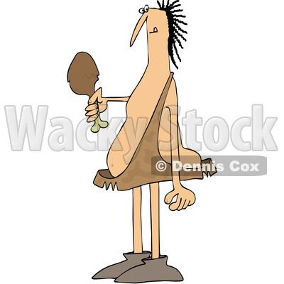 Clipart of a Cartoon Caveman Holding a Meaty Drumstick - Royalty Free Vector Illustration © djart #1514036