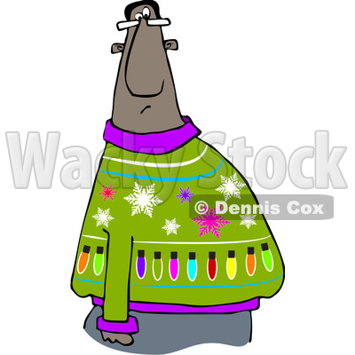 Clipart of a Cartoon Black Man in an Ugly Christmas Sweater - Royalty Free  Vector Illustration ©