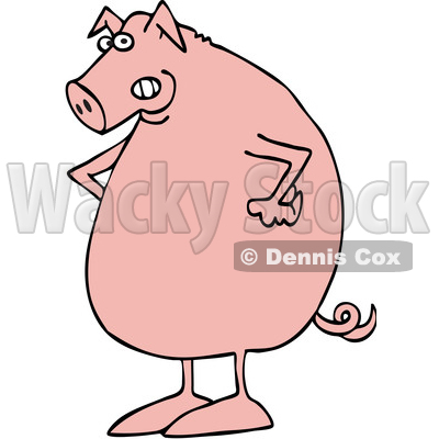 Clipart of a Cartoon Mad Pig with Hands on His Hips - Royalty Free Vector Illustration © djart #1514890