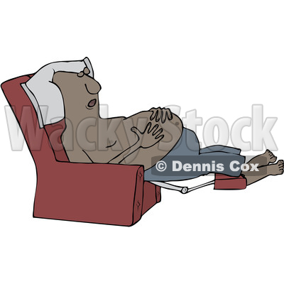 Clipart of a Cartoon Shirtless Black Man Sleeping in a Recliner Chair, Resting His Hands on His Belly - Royalty Free Vector Illustration © djart #1516060