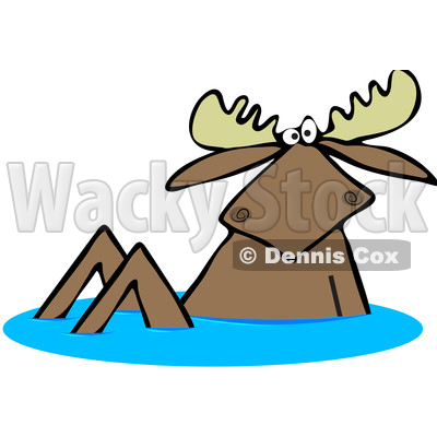 Clipart of a Moose in Water - Royalty Free Vector Illustration © djart #1517093