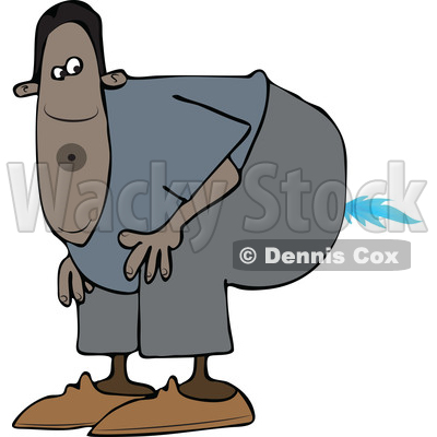 Clipart of a Cartoon Black Man Farting a Blue Flame - Royalty Free Vector Illustration © djart #1519179