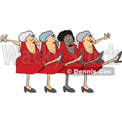 Clipart of a Cartoon Chorus Line of Senior Ladies Dancing the Can Can - Royalty Free Vector Illustration © djart #1522926