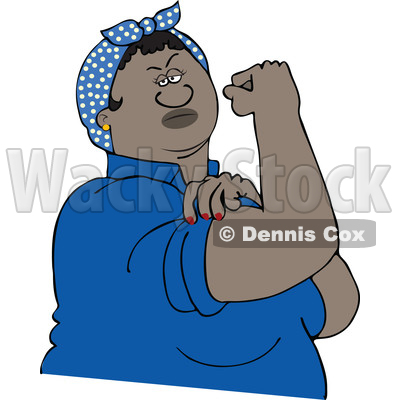 Clipart of a Cartoon Strong Black Rosie the Riveter Flexing Her Muscles - Royalty Free Vector Illustration © djart #1528733