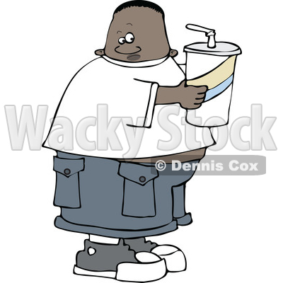 Clipart of a Cartoon Black Boy Holding a Large Fountain Soda - Royalty Free Vector Illustration © djart #1528735