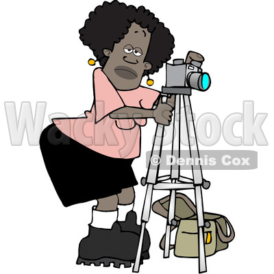 Clipart of a Black Female Photographer Taking Pictures with a Camera on a Tripod - Royalty Free Vector Illustration © djart #1532239