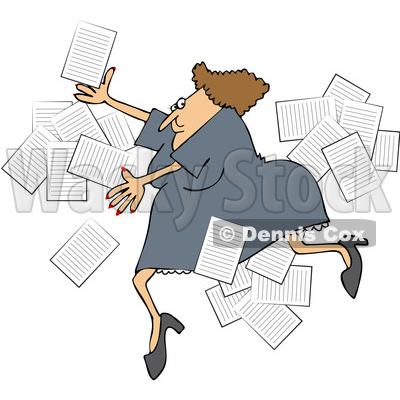 Clipart of a Business Woman Slipping with Papers Flying Around - Royalty Free Vector Illustration © djart #1532348