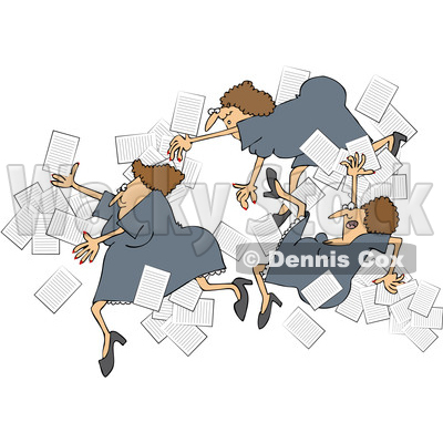 Clipart of a Group of Business Women Falling with Papers Flying Around - Royalty Free Vector Illustration © djart #1532349