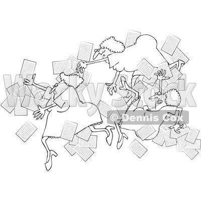 Clipart of a Group of Black and White Business Women Falling with Papers Flying Around - Royalty Free Vector Illustration © djart #1532350