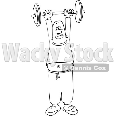 Clipart of a Lineart Black Man Working out with a Barbell - Royalty Free Vector Illustration © djart #1533541