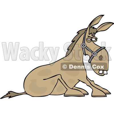 Clipart of a Cartoon Stubborn Donkey Refusing to Get up - Royalty Free Vector Illustration © djart #1535507