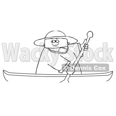 Clipart of a Cartoon Lineart Man Rowing a Canoe - Royalty Free Vector Illustration © djart #1551008