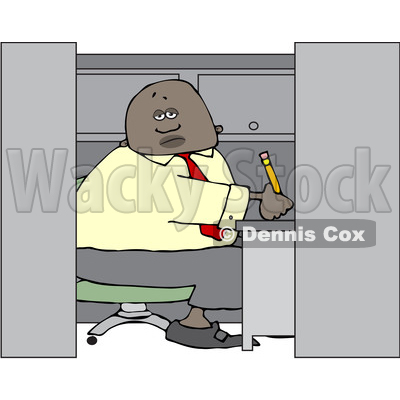 Clipart of a Cartoon Black Man Writing in His Office Cubicle - Royalty Free Vector Illustration © djart #1551011