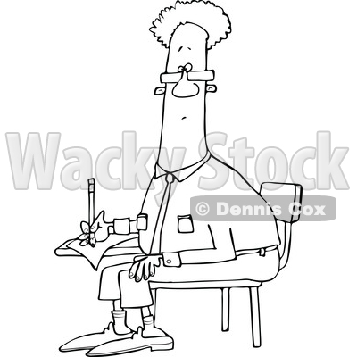 Clipart of a Cartoon Lineart Black Man Writing at a Desk - Royalty Free Vector Illustration © djart #1555447