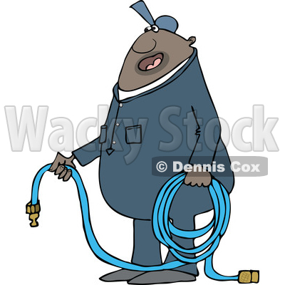 Clipart of a Cartoon Chubby Black Worker Man Holding an Air Hose - Royalty Free Vector Illustration © djart #1558732