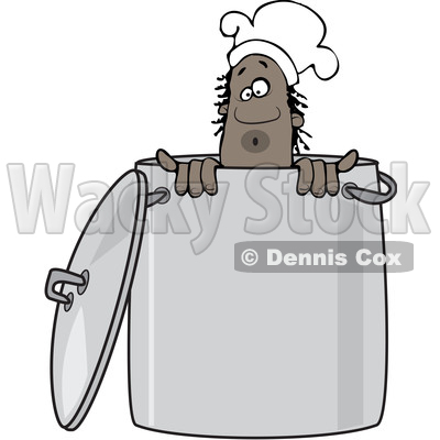 Clipart of a Black Male Chef Peeking out from Inside a Stock Pot - Royalty Free Vector Illustration © djart #1562294