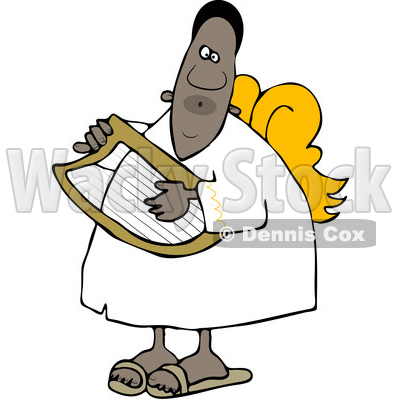 Clipart of a Black Male Angel Playing a Lyre - Royalty Free Vector Illustration © djart #1565706