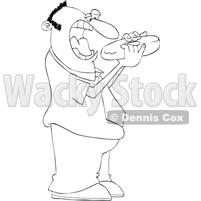Clipart of a Cartoon Lineart Man About to Shove a Bagel in His Mouth - Royalty Free Vector Illustration © djart #1568341