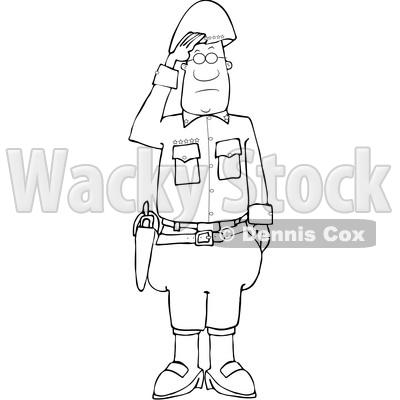 Clipart of a Lineart Black Male Military 5 Star General Saluting - Royalty Free Vector Illustration © djart #1570839