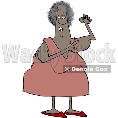 Clipart of a Cartoon Black Woman Pointing to Her Flabby Tricep - Royalty Free Vector Illustration © djart #1580062