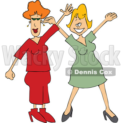 Clipart of Cartoon White Women Waving and Welcoming - Royalty Free Vector Illustration © djart #1583914