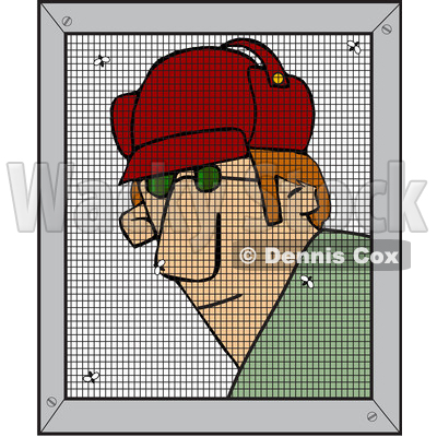 Clipart of a Cartoon Man Behind a Screen - Royalty Free Vector Illustration © djart #1585571