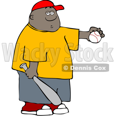 Clipart of a Cartoon Black Boy Athlete Holding a Baseball and Bat - Royalty Free Vector Illustration © djart #1594521