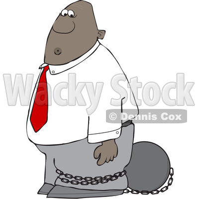 Clipart of a Cartoon Black Man Tied to a Ball and Chain - Royalty Free Vector Illustration © djart #1595579