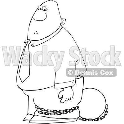 Clipart of a Cartoon Lineart Black Man Tied to a Ball and Chain - Royalty Free Vector Illustration © djart #1595580