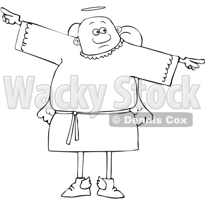 Clipart of a Cartoon Lineart Black Male Angel Holding His Arms out at His Sides - Royalty Free Vector Illustration © djart #1600047