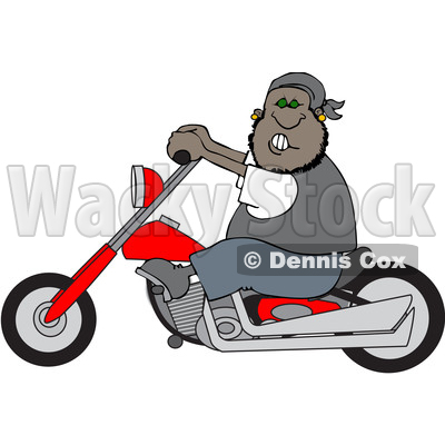 Clipart of a Cartoon Black Male Biker Riding a Motorcycle - Royalty Free Vector Illustration © djart #1601485