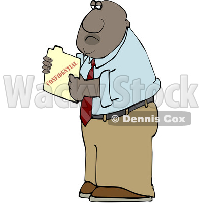 Clipart of a Cartoon Black Business Man Holding a Confidential File - Royalty Free Vector Illustration © djart #1606274