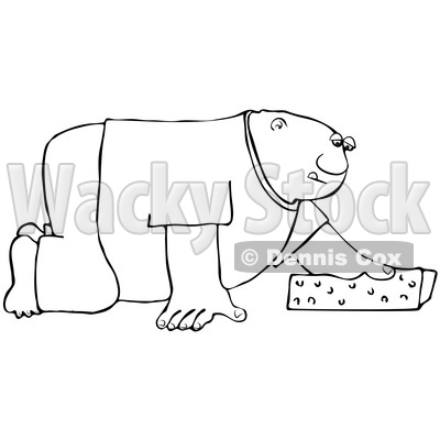Clipart of a Cartoon Lineart Black Man Cleaning the Floor with a Sponge - Royalty Free Vector Illustration © djart #1606278