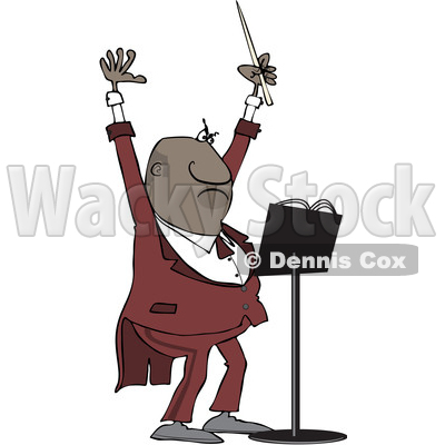 Clipart of a Cartoon Black Male Music Conductor Holding up an Arm and Wand - Royalty Free Vector Illustration © djart #1606297