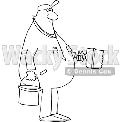 Clipart of a Cartoon Lineart Black Male Painter - Royalty Free Vector Illustration © djart #1607404