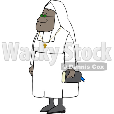 Clipart of a Cartoon Black Nun Carrying a Bible and Wearing a Cross Around Her Neck - Royalty Free Vector Illustration © djart #1608363