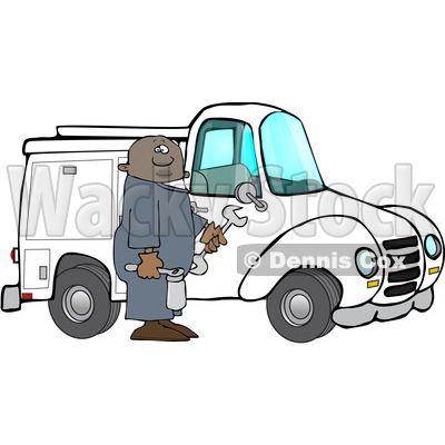 Clipart of a Cartoon Black Male Worker Holding Tools by a Truck - Royalty Free Vector Illustration © djart #1609452
