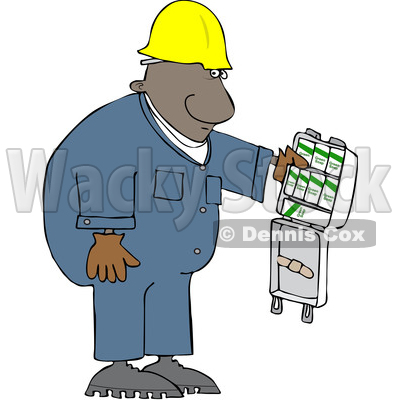 Clipart of a Cartoon Black Worker Man with an Open First Aid Kit - Royalty Free Vector Illustration © djart #1614172