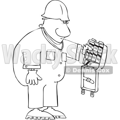 Clipart of a Cartoon Lineart Black Worker Man with an Open First Aid Kit - Royalty Free Vector Illustration © djart #1614173