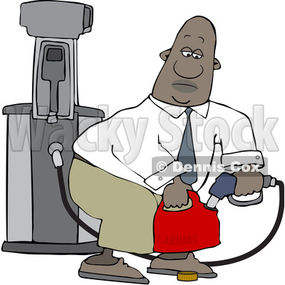 Clipart of a Cartoon Black Business Man Pumping Gasoline into a Gas Can - Royalty Free Vector Illustration © djart #1615019