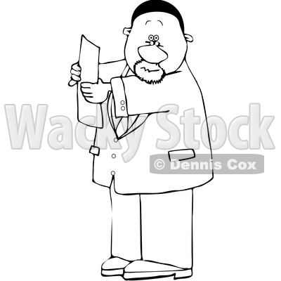 Clipart of a Cartoon Lineart Black Business Man Reading a Paper - Royalty Free Vector Illustration © djart #1615292
