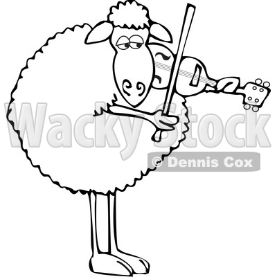 Clipart of a Cartoon Lineart Sheep Playing a Violin - Royalty Free Vector Illustration © djart #1616724