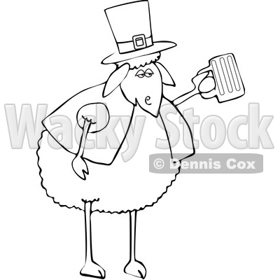 Clipart of a Cartoon Lineart Sheep Holding a Beer Mug - Royalty Free Vector Illustration © djart #1617066