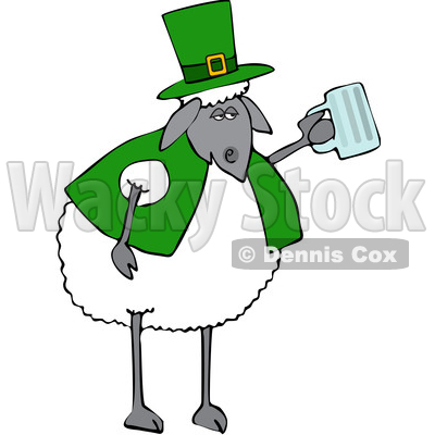 Clipart of a Cartoon Sheep Dressed in Green and Holding a Beer Mug - Royalty Free Vector Illustration © djart #1617069