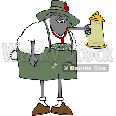 Clipart of a Cartoon Oktoberfest Sheep Holding a Beer Stein - Royalty Free Vector Illustration © djart #1617070