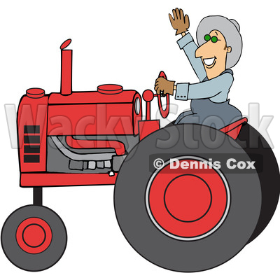 Cartoon Happy Male Farmer Waving While Operating a Tractor © djart #1618925