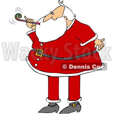 Cartoon Christmas Santa Claus Blowing a New Years Noise Maker © djart #1621864