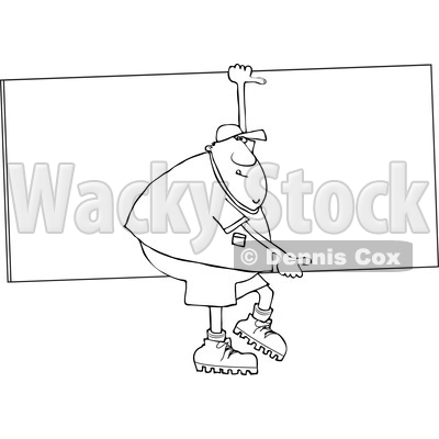 Cartoon Black and White Male Worker Carrying a Giant Board © djart #1624959
