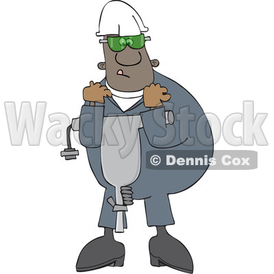 Cartoon Black Worker Man Carrying a Jackhammer © djart #1625067